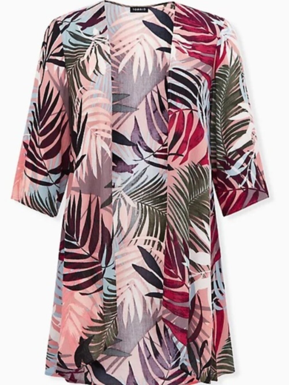 Torrid Dusty Coral Tropical Print Crinkle Gauze Kimono